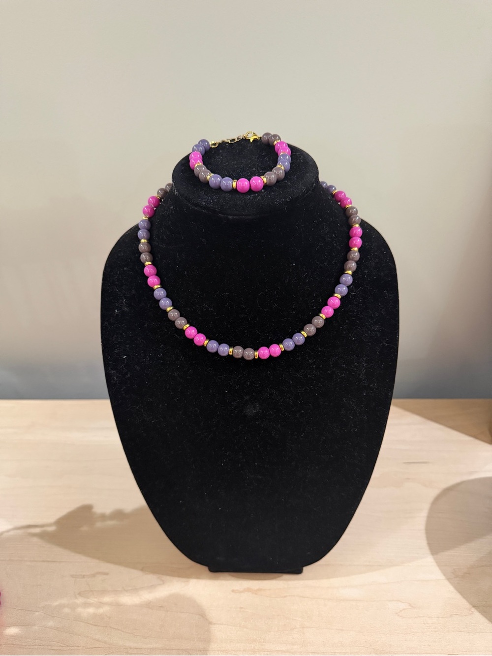 Delicate Pink & Purple Beaded Necklace and Bracelet Set